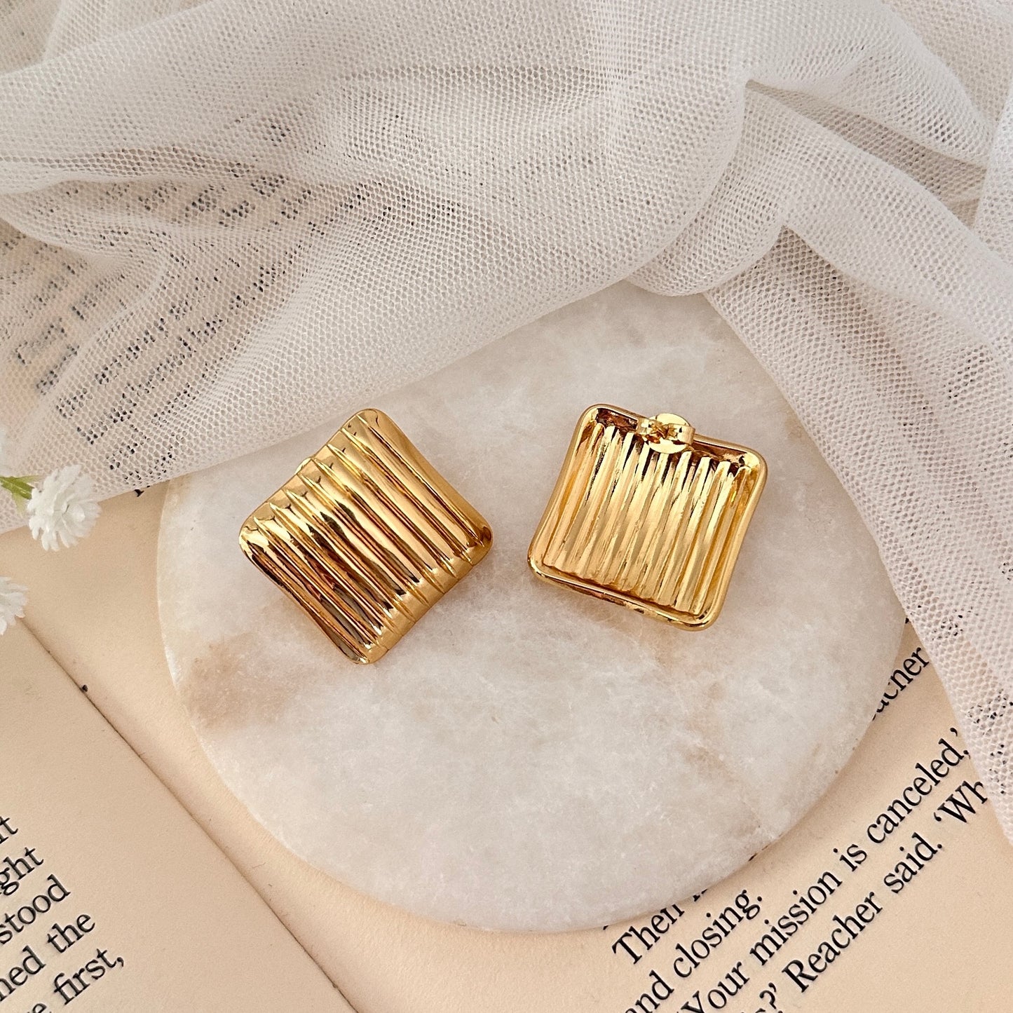 Luxe texted square studs